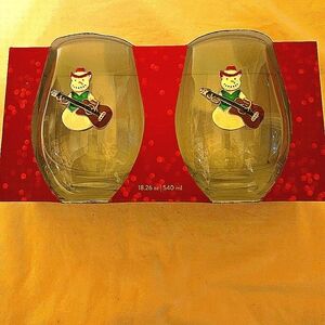 Cowboy Snowman with Guitar Set of 2 Stemless Wine Glasses